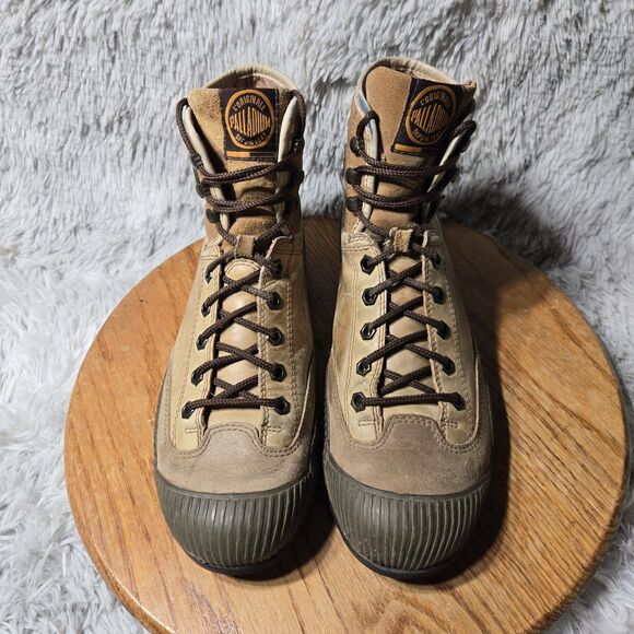 Palladium Boots Mens Size 9 High Top Tan Leather Lace Up Pampa Hi Rubber Toe - Picture 3 of 12